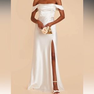 (NEVER WORN) Birdy Grey Strapless White Mia Shiny Satin Dress